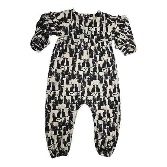 NWT Kate Quinn Bamboo Long Bubble Sleeve Jumpsuit Black Cat Romper & Headband - Picture 5 of 11